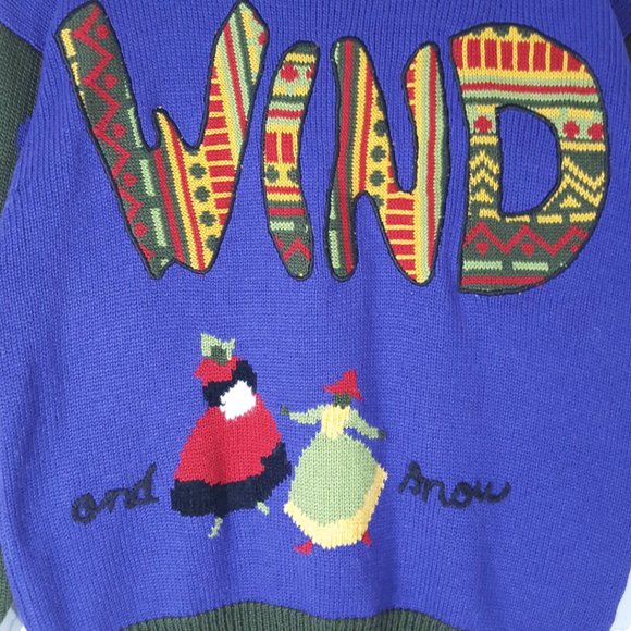 The Cotton Collection VTG Wool Blend 3D Knit Wind & Snow Mockneck Sweater Artsy - Picture 2 of 5